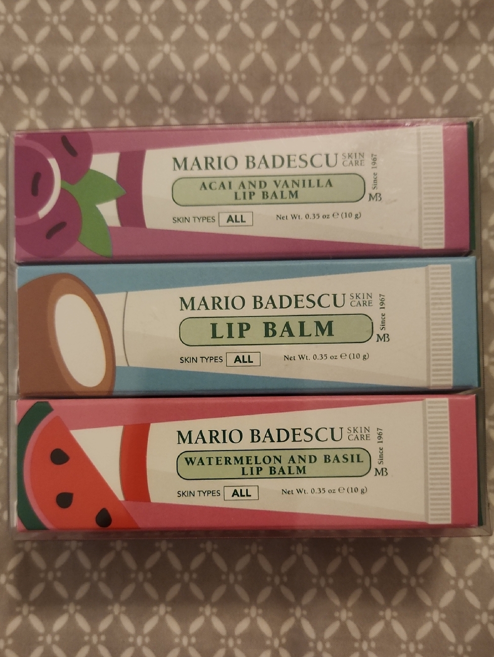 Mario Badescu Lip Balm Trio - Coconut,  Watermelon And Basil, & Acai And Vanilla